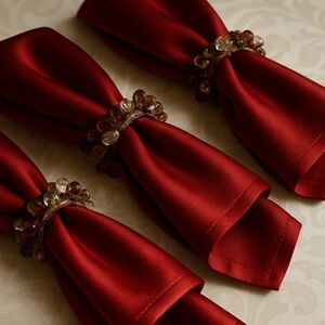 VINTAGE 4PC GLASS BEAD NAPKIN RINGS SET AMBER SMOKE CRYSTAL CLUSTERS